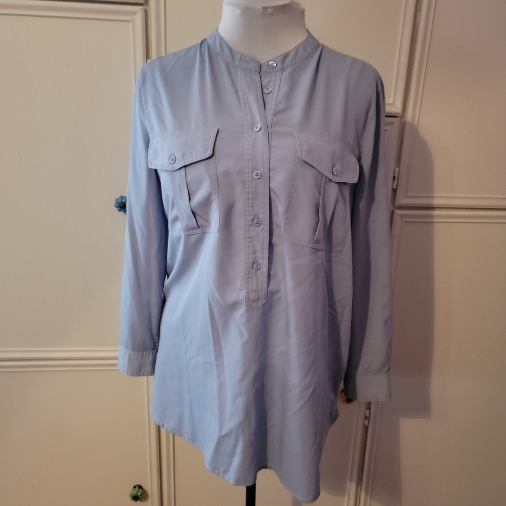 Vince Camuto Breezy Chambray Long Blouse Top